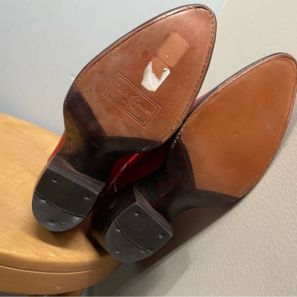 Polo Ralph Lauren Selene Western Cowboy Boot Red Leather with Green Inlay Size 6 - Picture 4 of 8